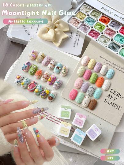 MORDDA 18色油性涂抹胶晕染罐装高饱和度流行半固体指甲油胶女士沙龙美甲DIY指甲