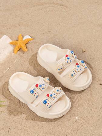 1 Pair Kids/Toddlers EVA Cartoon Rocket Design Slippers, Suitable For Indoor/Outdoor, Non-Slip, Wear-Resistant, Cute & Simple, Summer Beach Sandals