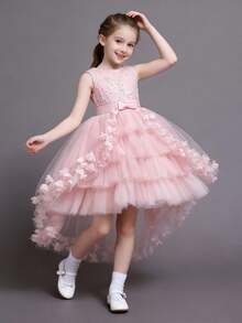 Girls Rainbow Tutu Dress, Princess Dress, Flower Girl Dress For Performance, Girls Trailing Cake Dress For Special Occasions - Pink - View 5