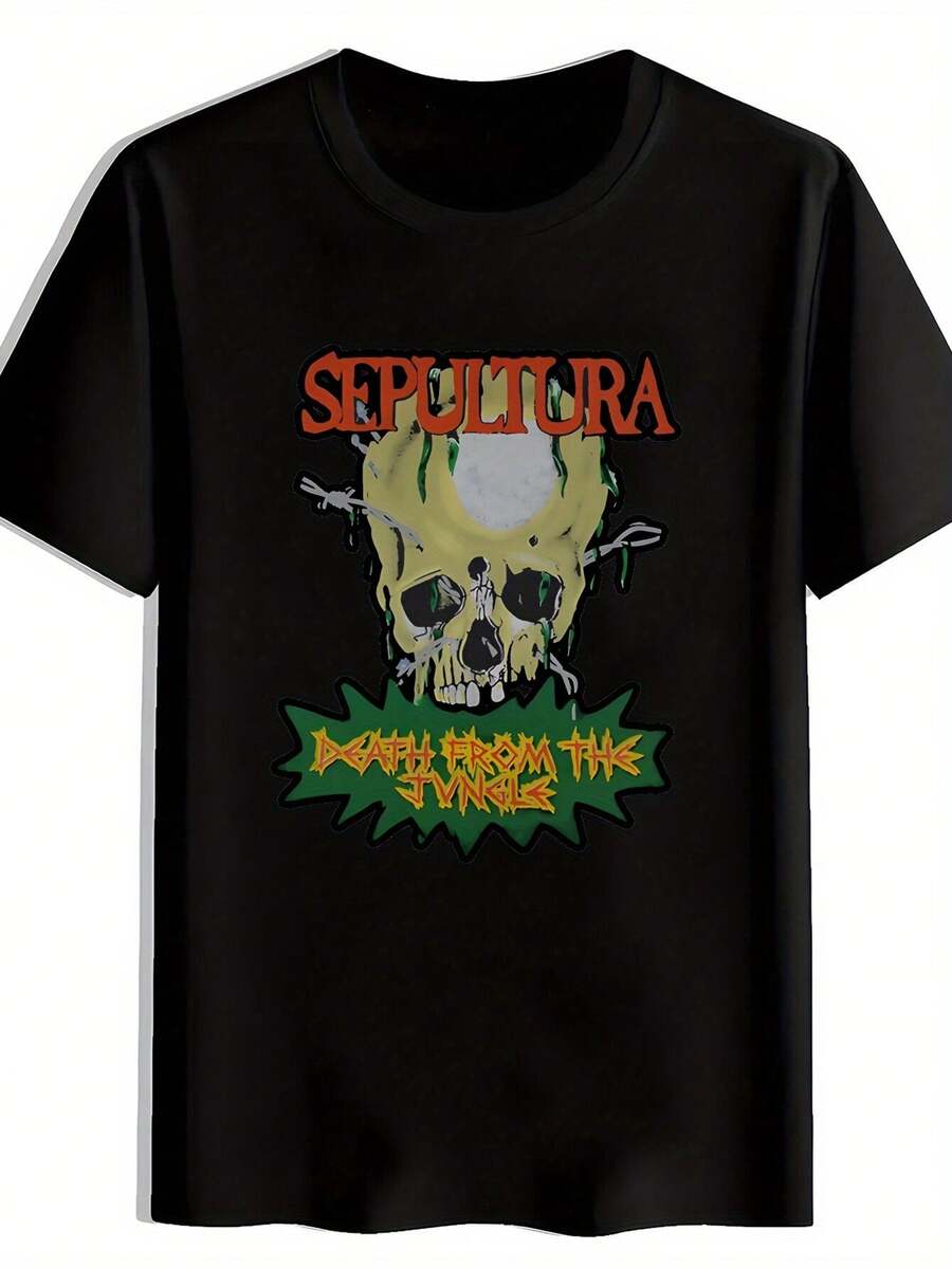 Camiseta gráfica vintage de banda de rock para hombres - Camiseta de verano negra de manga corta y cuello redondo con diseño de calavera y auriculares. ; Top Casual Inspirado en Korn para Conciertos. Playa. Fiestas - Poliéster lavable en máquina. Camisetas de banda de rock. Ropa para fanáticos de la música. Camisa de poliéster duradera. Ajuste regular - Negro - Ver 1