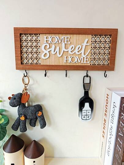 Gancho porta-chaves com design de letras "Lar Doce Lar (Bem-vindo ao Lar)" (1 unidade), também pode ser usado como porta-óculos, porta-chapéus ou para decorar a entrada. Ideal para sala de estar, corredor, quarto, sala de jantar e cafés. Uma ótima opção de presente para familiares, amigos, colegas e pais.