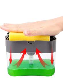 Dispensador de Jabón Cocina con Soporte de Esponja 2 en 1,Dispensador Jabon Trastes 385ML,Despachador de Jabon Liquido para Cocinas,Baño y Fregadero,Porta Jabon Cocina,Manejo con Una Mano - Multicolor - Ver 10