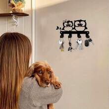 HELLOYOUNG 1 cârlig de chei metalic cuplu bufniță | Cârlig de jachetă din fontă, montat pe perete, potrivit pentru agățarea cheilor și panglicilor de pălării, perfect pentru birouri, bucătării, băi, verande exterioare, terase, dimensiune 5,90 inci, un breloc de artă abstractă conceput pentru agățarea cheilor și a curelelor de pălării la intrare, potrivit pentru decorul camerei - Multicolor - Vizualizare 5