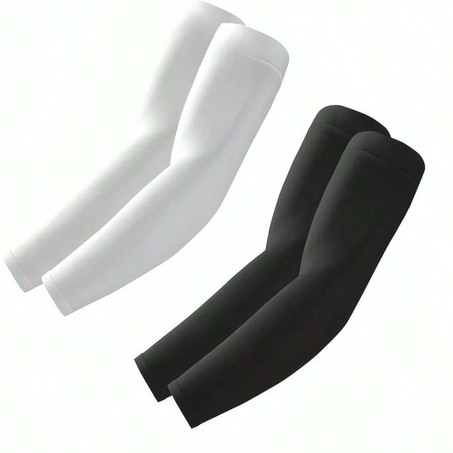 Arm Sleeves Cooling UV Sun Protection Sports Compression For Men/Women - 2 Pairs - Black+White - View 1