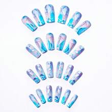 Mid-Length European Square Nail Art With Iridescent Glitter For Spring And Summer; Colorful Gradient Striped Nail Stickers. - 透明的 - 查看 5