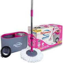 Reynera Giramop – Sistema de Limpieza Trapeador Mango Giratorio Telescópico, Cepillo Tallador, Canastilla Acero Inoxidable de Centrifugado, Canal de Drenado,  Activador - magenta - Ver 3