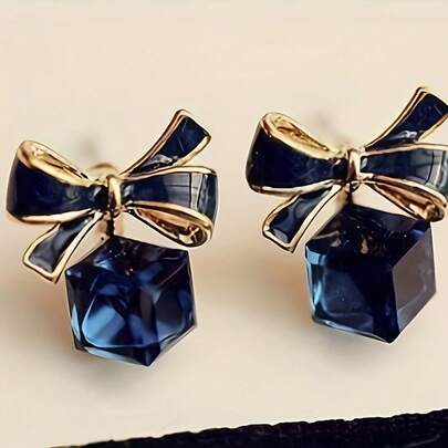 Square Stud Earrings - Elegant Bowknot Alloy, Casual Attire & Gifting
