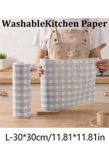 1卷柔软清洁布,一次性厨房纸巾,可重复使用两用洗碗巾,抹布,不粘油布,除油巾,家用清洁布,擦干布,清洁用品,格子图案可重复使用厨房抹布,一次性两用洗碗海绵,适合户外、露营 - 彩色 - 查看 13
