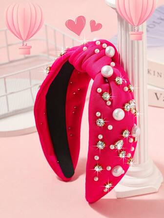 1pc Women's Valentine's Day Hair Accessory, Pearl Heart Rhinestone Headband, Romantic Valentine's Gift, Everyday Use