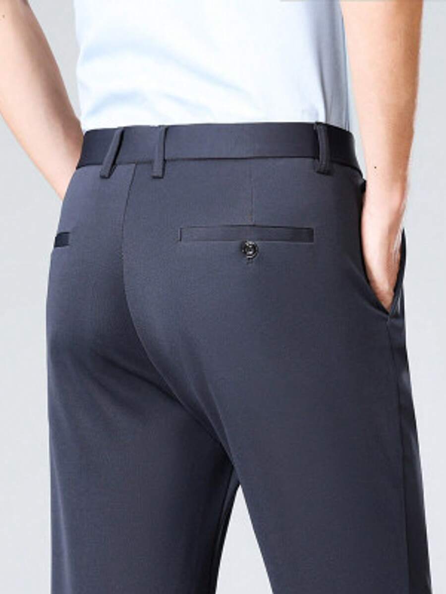 Men's Slant Pocket Suit Pants, Beltless, Lightweight Business Casual Dual-Purpose
