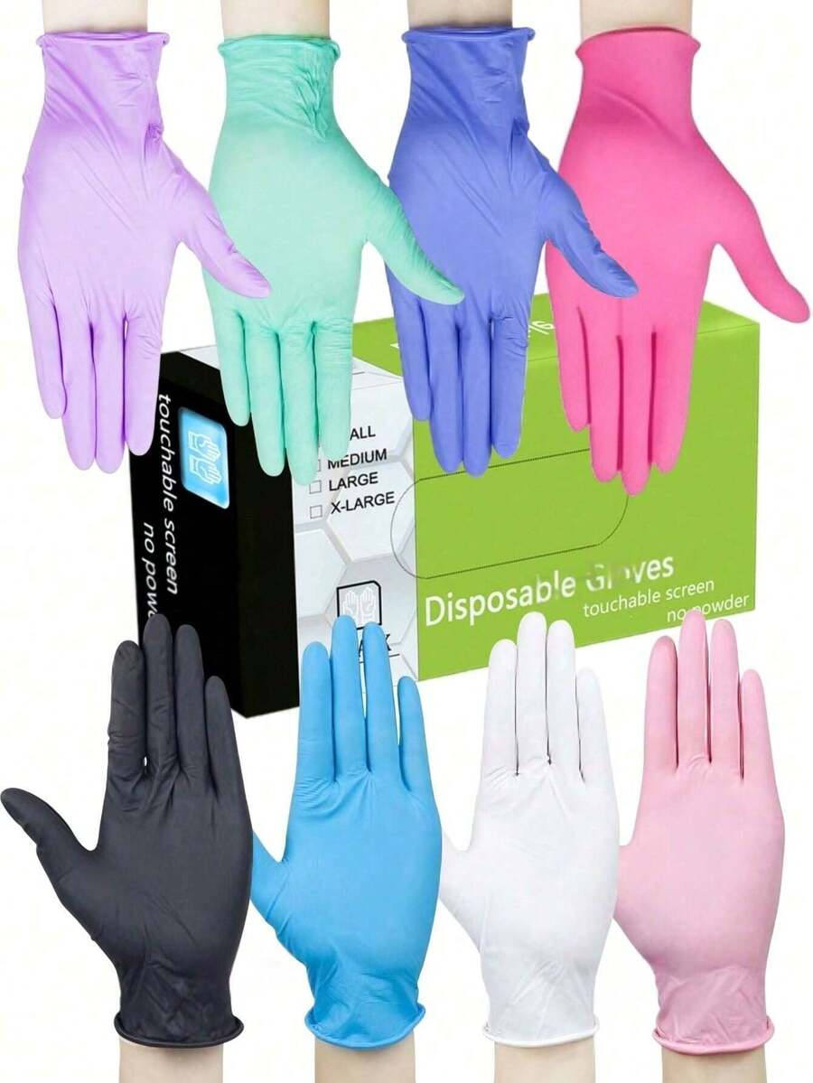 一次性丁腈手套，耐用家用清洁手套，不含乳胶，防水防静电，多用途手套，适用于家庭清洁、厨房、浴室、家居用品清洁。 - 彩色 - 查看 1