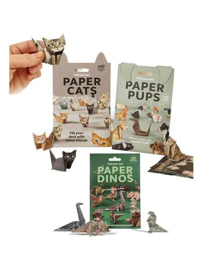 DIY Paper Cat Origami Set, Cute Animal 3D Origami Set, Christmas Decoration Set, Handmade Origami Cat, Christmas Gift (Dinosaur Style)