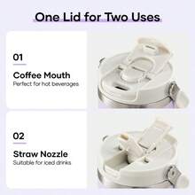 BUZIO Vaso de 40 onzas con asa vaso aislado con tapa 2 en 1 y popote vaso de cafe helado aislado al aspiradora taza termica de viaje a prueba de derrames para bebidas calientes y frias - prpura - Ver 4