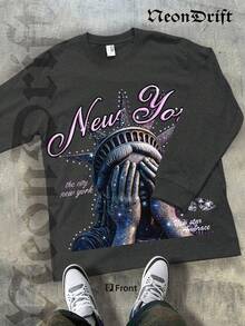 NeonDrift Halloween, Double-Sided Printing Christmas, Thanksgiving Gifts: Men's Long-Sleeve T-Shirt, 250g Cotton Graphic T-Shirt, Men's Fashionable Hip-Hop Style - Long-Sleeve T-Shirt, Funny Vintage Shirt, Regular Fit, Street Style, Digital Printing, Ideal Gift - 深灰色 - 查看 2