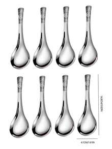 1/2/4/8pcs Stainless Steel Chinese Style Soup Spoons, Thick Handle With Auspicious Cloud & Fortune Carving, Dessert Spoons, Teaspoons Set
