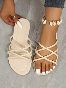 Women's Flat Sandals, Elegant, Casual, Beach, Outdoor, Comfortable, Versatile Flat Sandals For Party, Holiday, Wedding, Suitable For Summer - White - View 5