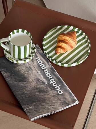 1 set handmålade nordiska randig keramikkoppar och fat, cylindriska amerikanska lattekoppar och fat, hushållsvattenkopp, elegant afternoon tea-koppar och fat, lämplig för hemmet, födelsedagspresenter, högtidsgåvor