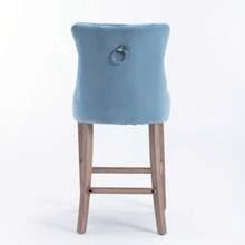Contemporary Bar Stools Upholstered In Velvet With Button Tufting, Wooden Legs, And Chrome Stud Trim. Casual Style. Set Of 2 Stools (Light Blue). DE2002LB - 淺藍色 - 查看 2