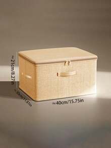 Folding Storage Box With Zipper And Handle, Apricot Yellow Storage Box, Polyester Linen, Square, Lid Type, Sturdy And Versatile, Used For Storing Clothes, Toys And Other Items, Interior Decoration, Bedroom Decoration, Decoration, Storage, Jeans, Clothing Cabinet Storage - apricot yellow - View 5
