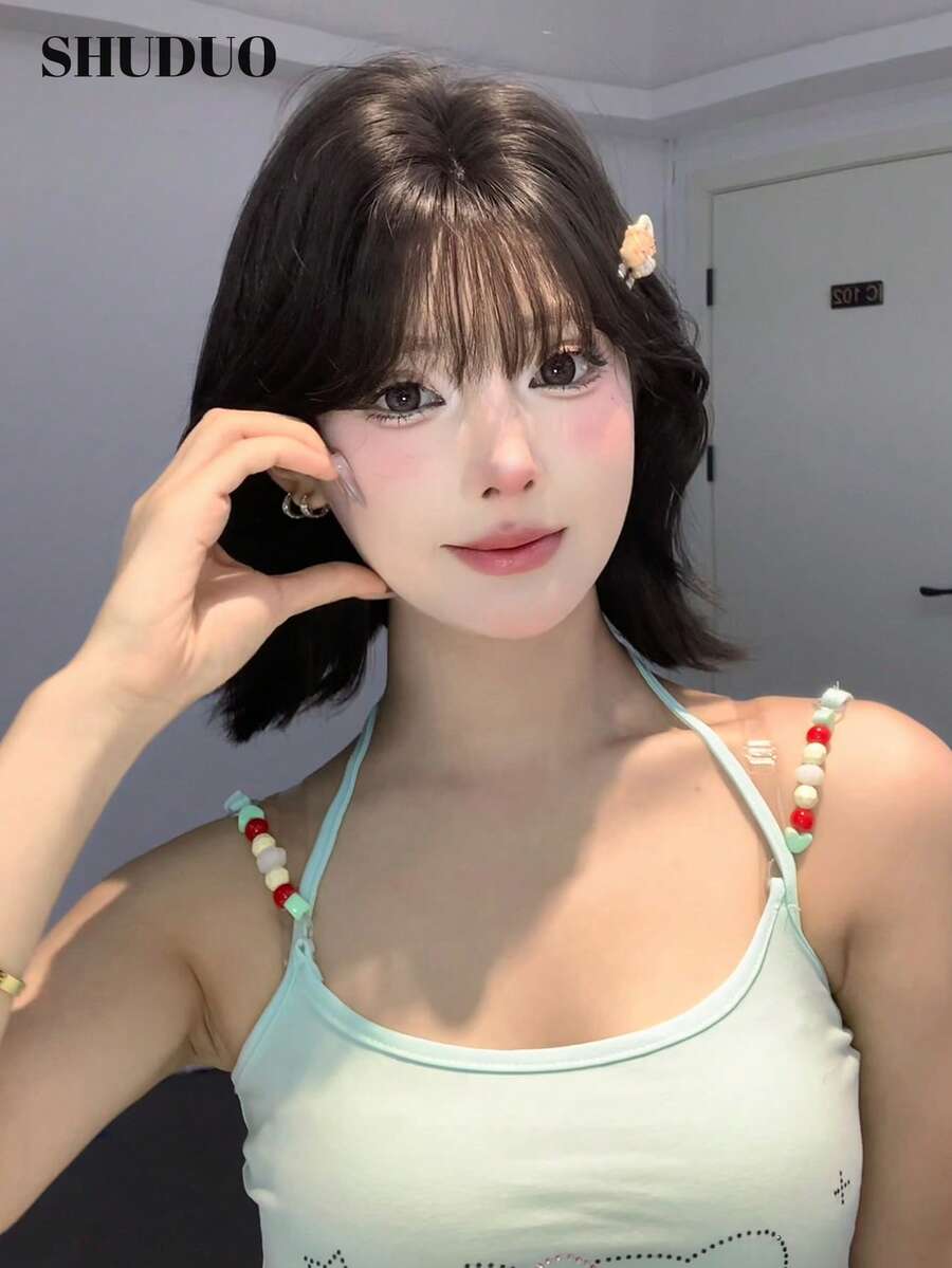 SHUDUO 1 Synthetic Heat-Resistant Short Black-Brown Wig, Made Of Fiber, Suitable For Daily Use, Natural And Realistic (Accessories Not Included) - Black-brown - View 1