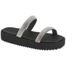 Chinelo Moleca Feminino Slide Tiras Strass Brilho Conforto Original - Preto Cristal - Visão 2