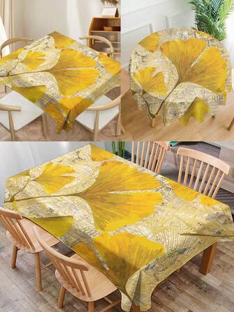 1 pieza Mantel con estampado de hojas, mantel de dibujos animados moderno de poliéster rectangular/redondo impermeable, mantel de impresión digital adecuado para sala de estar, hogar, mesa de comedor al aire libre, mesa redonda pequeña