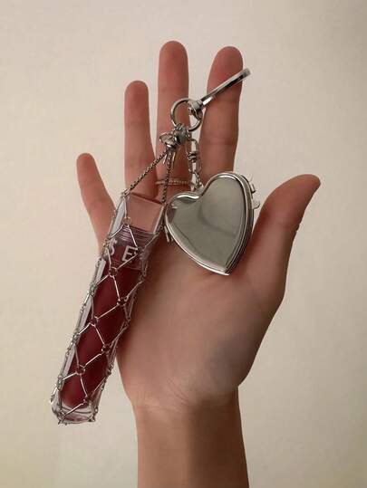 Metal Portable Lipstick/Lip Balm Holder With Mini Mirror, Fashionable Hanging Decoration, Stylish Bag Pendant For Handbags & Purses, Portable Makeup Accessory For Women, Girls, Beauty Lovers & Gift-Giving