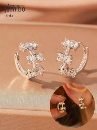 1 par de pendientes de cobre elegantes y de alta gama decorados con moño y encantador circonita cúbica blanca transparente, adecuados para compromiso, boda, fiesta, uso diario y accesorio de moda