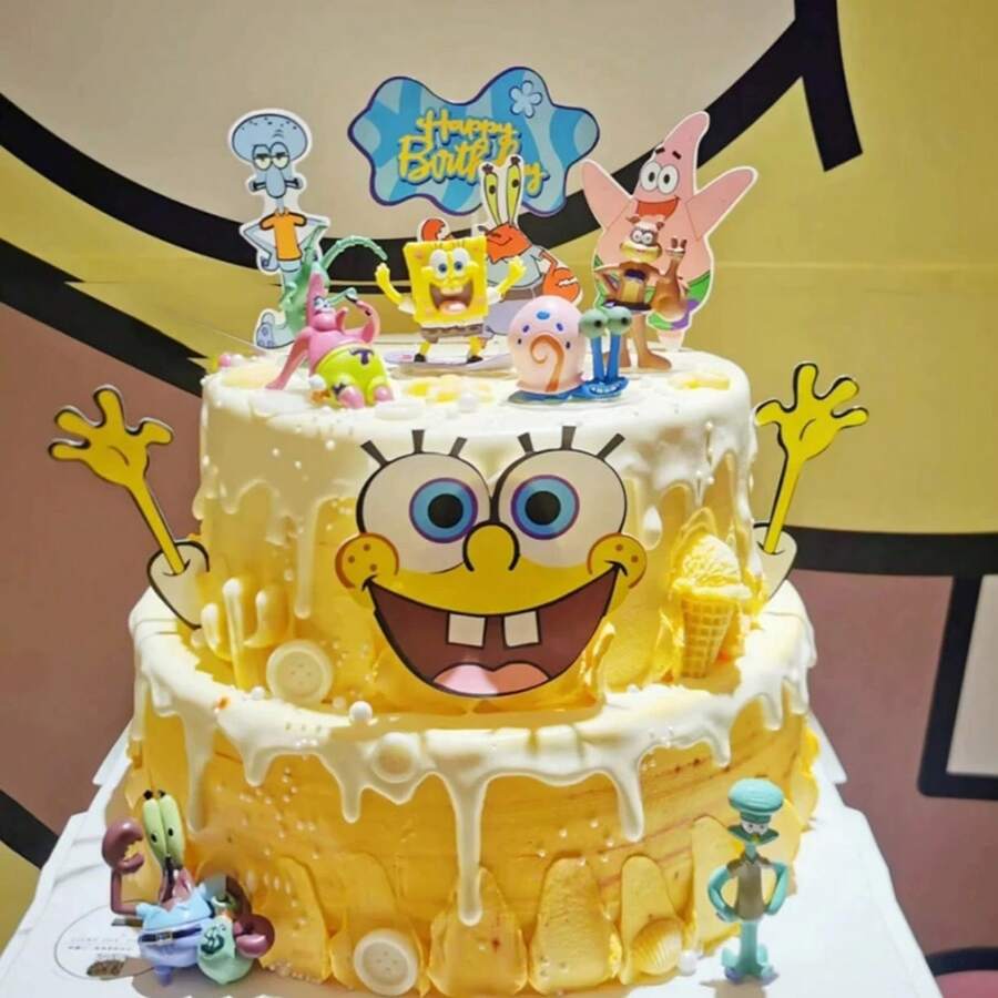 1 Bộ Trang Trí Bánh Kem SpongeBob SquarePants, Mô Hình Nhân Vật Hoạt Hình Dễ Thương Mr. Krabs & Squidward, Trang Trí Bánh Sinh Nhật Trẻ Em, Phụ Kiện Trang Trí Bánh Tiệc - Nhiều màu - Xem 1