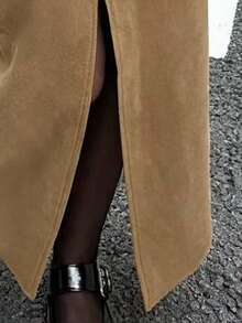 EARO 女士优雅开叉下摆铅笔裙，修身廓形，高品质气质，适合秋冬穿着，配有腰带