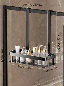 1pc 2-Tier Carbon Steel Bathroom Over The Door Organizer Rack, No Drilling Needed Shower Caddy, Bathroom Storage Shelf