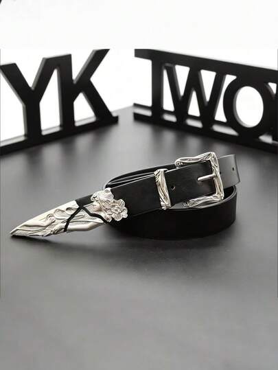 1pc Y2K Punk Metal Western Broken Swordsman Kendo Carving Fashionable Belt Retro Belt Mermaid