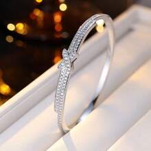 1 pieza Brazalete de trébol con cristales, enchapado en oro de 18K de lujo de cobre, accesorio delicado y de moda - Multicolor - Ver 1