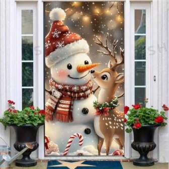 1pc Christmas Door Flag - 35x70-Inch Polyester 2D Door Flag, Easy To Install, Suitable For Indoor And Outdoor Decoration, Party Background And Photo Background. Christmas Door Decoration Is Easy To Install And Decorate, Christmas Decoration