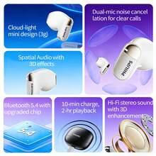 PHILIPS Căști Bluetooth TAT2169, rezistente la apă și transpirație, esențiale pentru sport și fitness, microfoane duale pentru anularea zgomotului și apeluri clare, durată lungă de viață a bateriei și încărcare rapidă, potrivire semi-intraauriculară confortabilă, negru