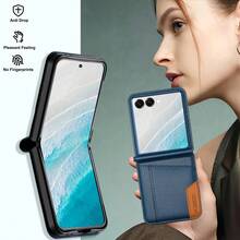 Ốp lưng kiêm ví da giả chống RFID tương thích với Samsung Galaxy Z 7FE 6 5 4 3 5G A, có ngăn đựng thẻ và chân đế, kiểu dáng gập mở, dùng để đựng điện thoại. - Màu xanh lam - Xem 9