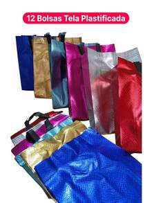 12 Bolsas Tela No Tejida Plastificada Colores Vivos Metalicos Regalos Navidad Valentin Cumpleanos - Dorado - Ver 4