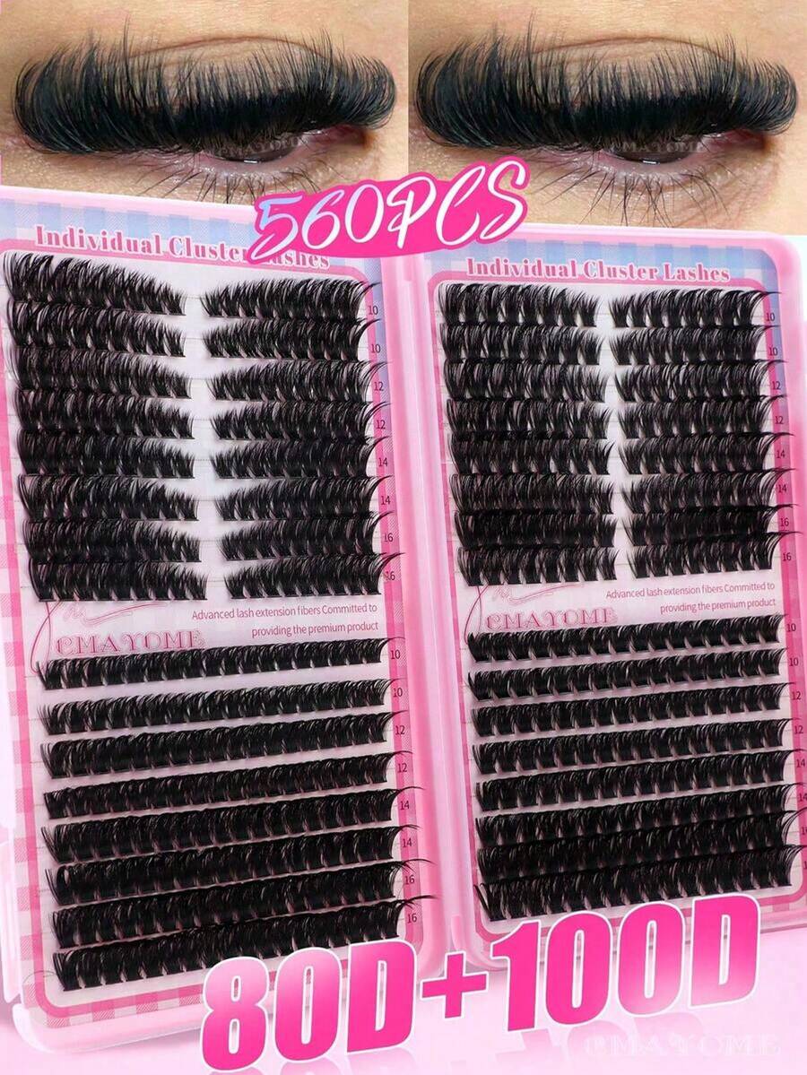 560/608PCS D Clusters Segmented Lashes Diy Makeup Beauty At Home, High Capacity For Using, Soft And Natural Look Eyelashes Beginner Friendly, Thick And Fluffy Individual Eyelashes Book, Lash Clusters Long Lasting Dense Different Styles Mixed Suitable For Beginners And Daily Use, Suit For Wedding, Party, Cosplay & Music Festivals (80D100D/50D60D/30D40D)