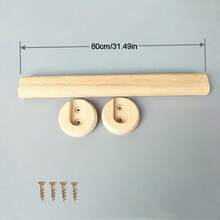 Wooden Wardrobe Rod Rail Tube+2 Flanges Clothes Hanging Pole - Brown - View 12