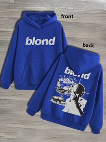 Men's 450g Heavyweight High-Quality Hoodie | Large "Blond" Text & Human Silhouette Print | Casual Long-Sleeve Pullover Hoodie With Pocket For Autumn & Winter (Suitable For Daily Wear & Gifting) - 藍色2 - 查看 1