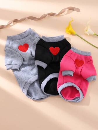  1pc HUITAIYANG Pet Hoodie, Warm Fleece Pet Clothes, Cat Dog Clothes Anti-Shedding Sweatshirt, Pet Apparel With Heart Design, Suitable For Medium & Small Dogs And Cats, Autumn/Winter
