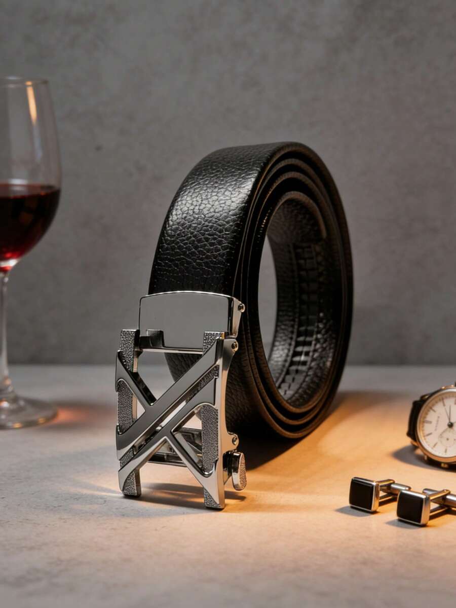 Men's New Letter Buckle Leather Belt, Casual Business Waist Belt, Versatile For Commuting, Boyfriend/Father Gift, High-Quality, - Multicolor - View 1