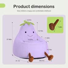 Adorable Eggplant-Shaped Bean Bag Chair Soft Plush Surface Covered In Faux Rabbit Fur Fabric Foam-Filled With Back Support - Purple - View 3