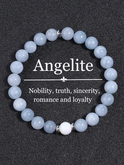 YAUKIA 1件天使石和白色瓷石手链，象征清晰沟通、真理和直觉，玛拉手链，瑜伽波西米亚风格珠宝礼品