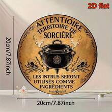 1/400 Piece, Round French Wooden Sign, Vintage Decorative Plaque About "Witch Territory" - 7.87 X 7.87 Inches, Perfect For Decorating Living Rooms, Bedrooms, Studies, Bars, Cafes, And Restaurants To Create A Mysterious Atmosphere. - Mustard Yellow - View 6