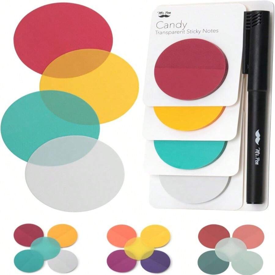 Mr. Pen- Transparent Sticky Notes, 200 Pcs, Candy Colors, Round Translucent Sticky Notes - ColorA - View 1