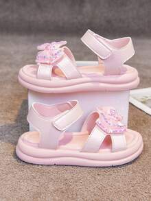 Summer Girls Hook And Loop Sandals, New Bowknot Princess Style Sandals, Infant/Toddler Sandals, Kids Sandals, Versatile Outdoor Wear Children Shoes - Pink - View 3