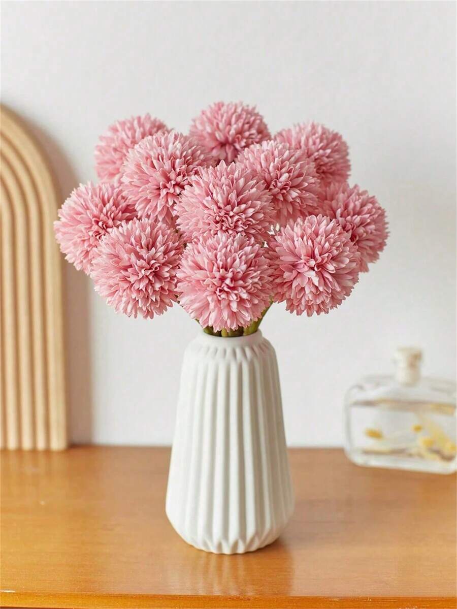 8/16 pièces Boules de fleurs artificielles de chrysanthème, pissenlit, hortensia. Bouquet d'arrangement pour cadeau aux amis, bouquet de mariage. Décoration pour la maison, le bureau, le café, les fêtes, les mariages - Rose bonbon - Voir 1