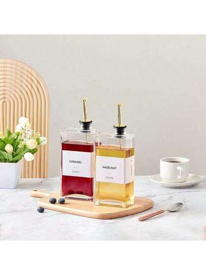 1 Set 16.9oz Thick Glass Olive Oil & Vinegar Bottles, Corrosion Resistant Kitchen Condiment Storage Bottles, Suitable For Cooking, Baking, Salad, Grilling - Stainless Steel Spout, Great For Kitchen & Dining Use, No Sticker On Oil Bottle