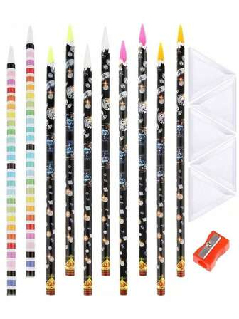 Rhinestone Applicator Pen - Self-Adhesive Wax Pencil For Nail Art & Diamond Painting, Gem Dotting Tool With Triangular Bead Sorting Tray & Sharpener